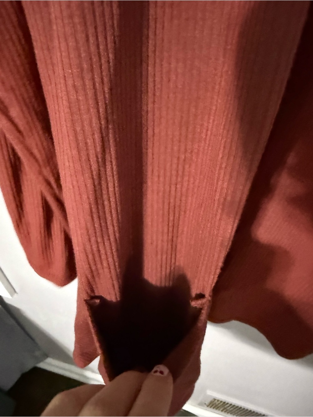 Women's Open Front Ribbed Cardigan Sweater - Rust - Picture 3 of 7